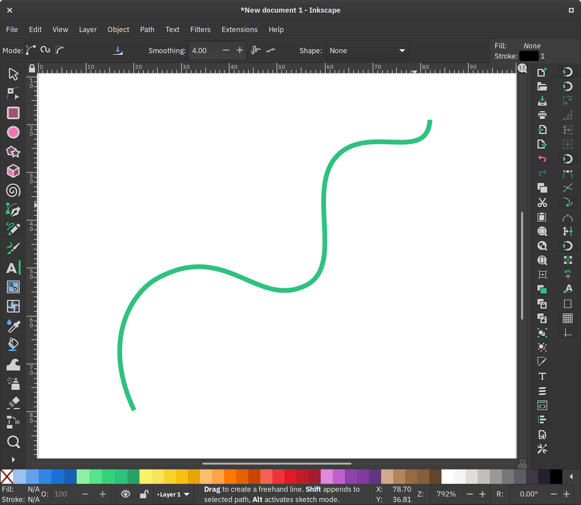 screenshot of a wiggly line drawn in Inkscape