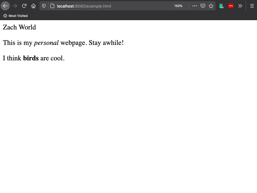 browser shows only personal in italics and birds in bold